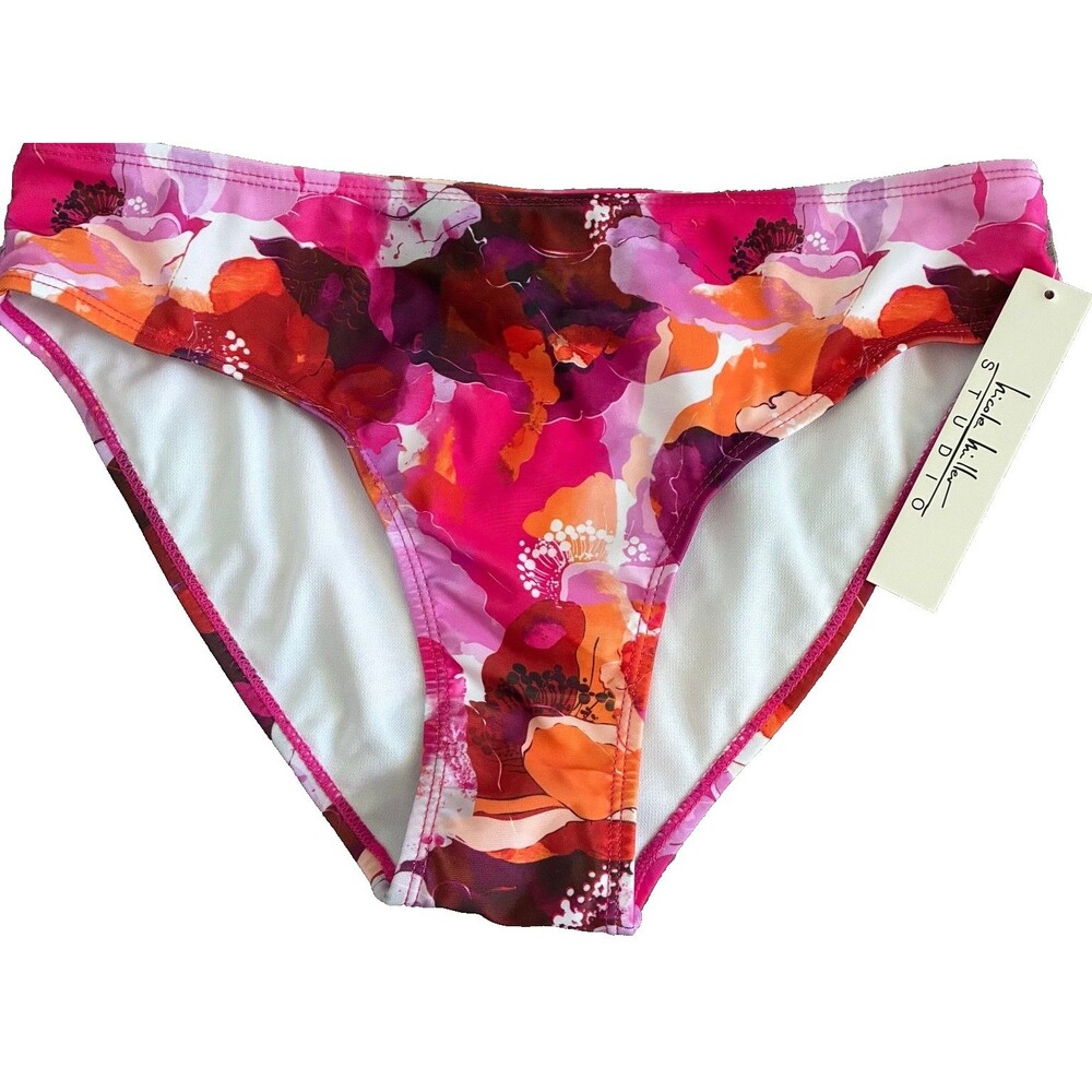 Nicole Miller Studio Sunset Flower Scoop Bikini Bottom Size Small NWT